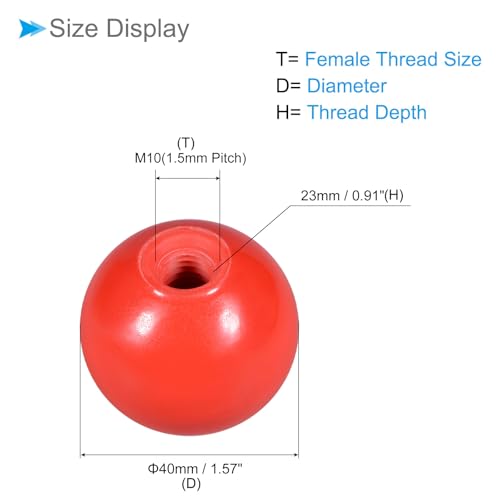 Thermoset Ball Knobs, M10 Female Thread 40mm Diameter, Plastic Metric Hand Screw Grip Red - (Applications: for Lathe Machinery Lever Handle), 2-Pieces - color: Red, size: M10 x 40mm