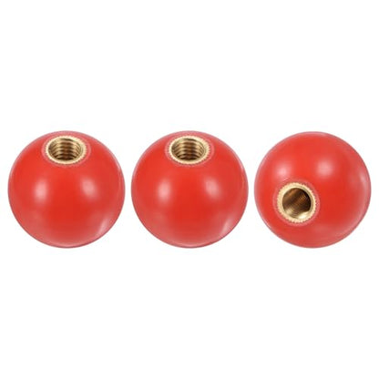 M METERXITY 3-Pack Threaded Ball Knobs, M10 Female Thread 35mm Dia. Thermoset Ball Knob for Lathe/Machine/Lawn Mowers, Round Phenolic Brass Insert Lever Handle [Red] - color: Red, size: M10x35mm