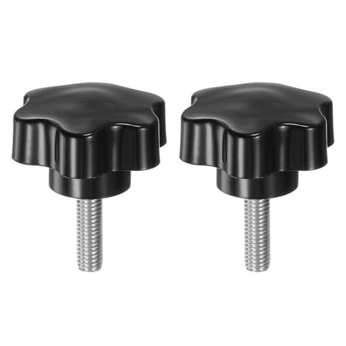 HARFINGTON 2pcs Star Knobs M8 x 25mm 304 Stainless Steel Threaded Stud 46mm Plastic 6-Star Head Hand Tightening Thumb Screw Clamping Jig Knob Handle, Black - size: M8 x 25mm x 46mm