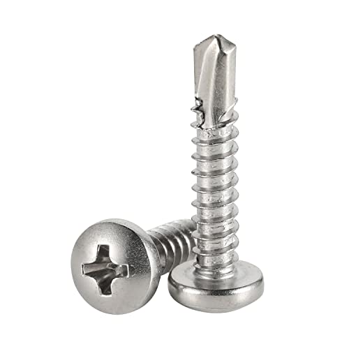 Mellewell #10 x 3/4" (1/2" to 2-1/2" Available) Pan Head Self Drilling Screws, Self Tapping Sheet Metal Screws, 410 Stainless Steel, 100 PCS - color: Silver, size: #10 x 3/4"