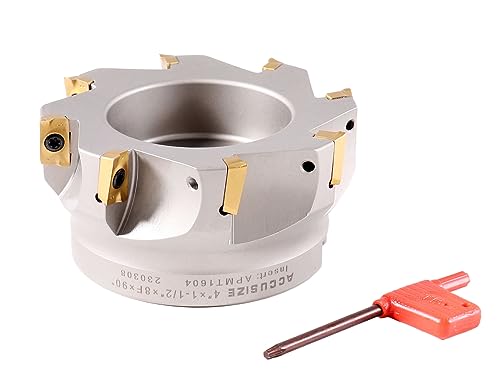 Accusize Industrial Tools 4" x 1-1/2" 90 Deg Square Shoulder Indexable Face Mill with APKT1604 Carbide Inserts Installed, Nickel Plated Body, 4508-0020B - size: 4 in, style: no holder