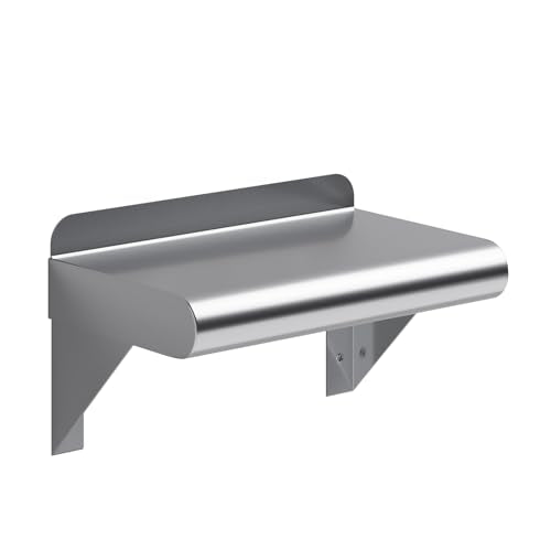AmGood Narrow 6 in. Deep x 10 in. Wide Stainless Steel Wall Mount Shelf with Backsplash - Bathroom, Restroom & Spice Storage | NSF 18-Gauge 430, Holds 120 lbs | Bullnose Edge, Brackets Included - size: 6 in. x 10 in.