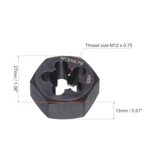 HARFINGTON Hex Threading Die M12 x 0.75 Metric Thread Right Hand High Speed Steel Rethreading Fixed Die Screw Cutting Tapping Repair Tool - size: M12 x 0.75