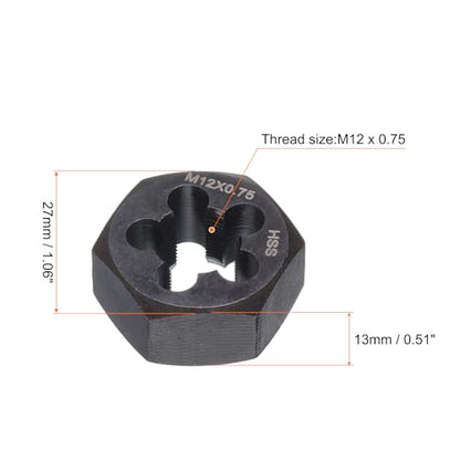 HARFINGTON Hex Threading Die M12 x 0.75 Metric Thread Right Hand High Speed Steel Rethreading Fixed Die Screw Cutting Tapping Repair Tool - size: M12 x 0.75
