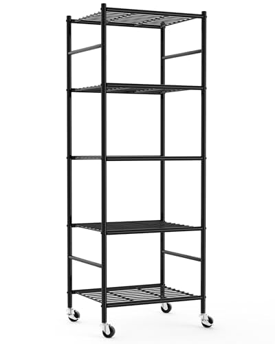 Sakugi 5-Tier Storage Shelves 18.1x12.6x58.7 Black with Wheels - color: Black, size: 18.1W x 12.6D x 58.7H(5T)