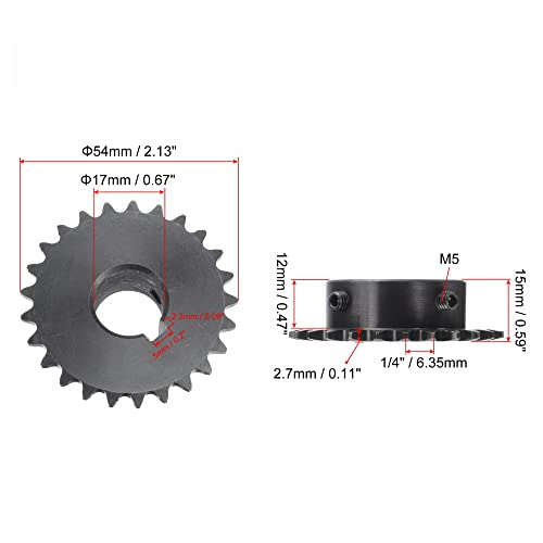 uxcell 25 Tooth Roller Sprocket B Type, #25 Chain, Single Strand 1/4" Pitch, 17mm Bore Black Oxide C45 Carbon Steel, Keyway with Set Screws for ISO 04C - size: 17mm