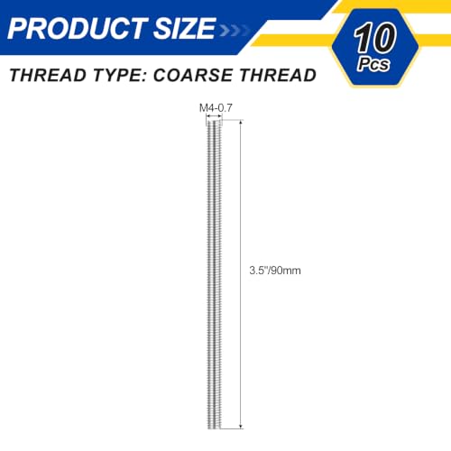 M4-0.7 Fully Threaded Rod 90mm Length Coarse Thread 10Pcs - size: M4‑0.7 90mm