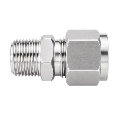 304 Stainless Steel Compression Adapter 1/8" Tube OD x 1/4" NPT Male 2pc - size: 1/8" OD x 1/4" NPT