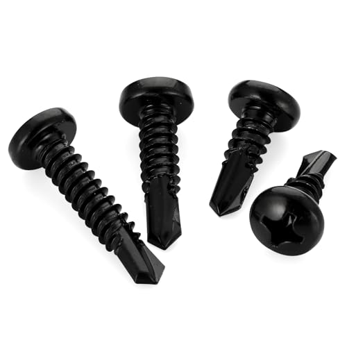 Mellewell #10 x 3/4" Pan Head Self Drilling Screws, Self Tapping Sheet Metal Screws, Black Finish 410 Stainless Steel, 100 PCS - color: Black, size: #10 x 3/4"