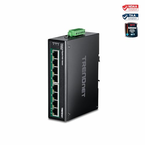 TRENDnet 8-Port Industrial Gigabit PoE+ DIN-Rail Switch, TI-PG80B - style: 8 Port w/ Boost Voltage