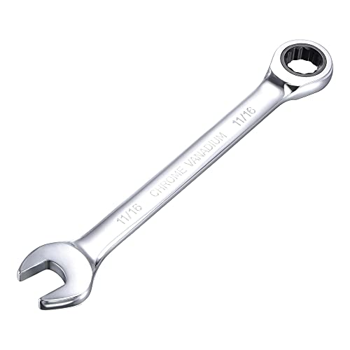 uxcell 11/16 Inch Ratcheting Combination Wrench SAE 72 Teeth 12 Point Ratchet Box Ended Spanner Tools, Cr-V - size: 11/16"