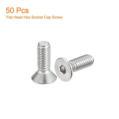 uxcell #8-32x1/2 Flat Countersunk Head Socket Cap Screws, 50Pcs 304 Stainless Steel Hex Socket Flat Head Screws, Full Thread, Countersunk Bolts - size: #8-32x1/2"