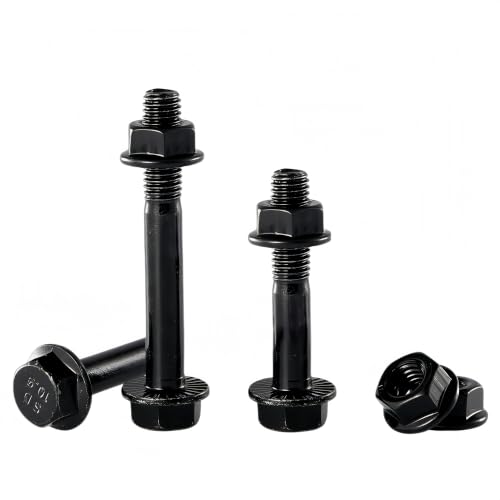 M8-1.25x60mm Flange Bolt and Nut Kit 6set- Grade 10.9 Alloy Steel, Black Zinc,Partially Thread, Serrated Self-Locking, Vibration Resistant for Automotive, Machinery & Heavy Duty - size: M8x60mm(6 Sets）