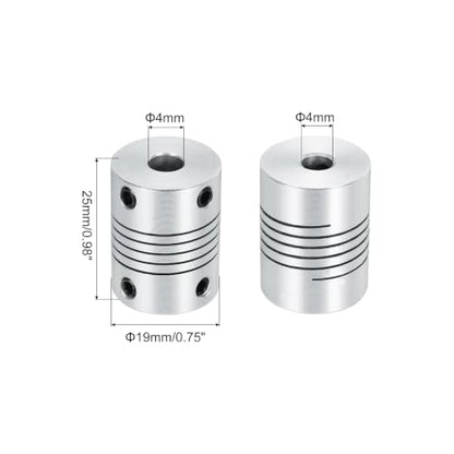 uxcell 2Pcs 4mm to 4mm Aluminum Alloy Shaft Coupling L25xD19 Flexible Coupler Beam for 3D Printer CNC Machine DIY Encoders and Motors Shaft,Silver - size: 4mm to 4mm