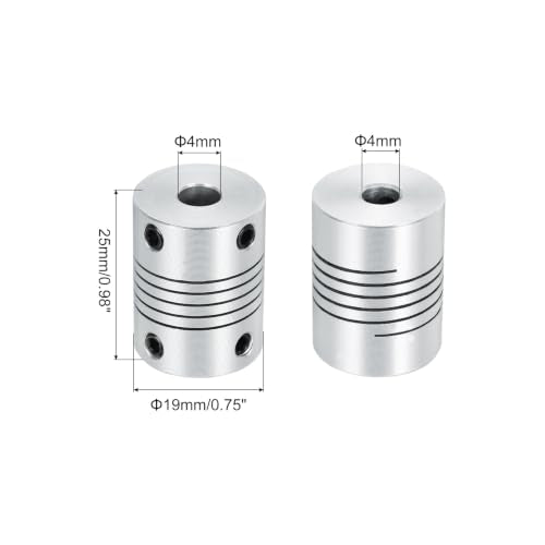 uxcell 2Pcs 4mm to 4mm Aluminum Alloy Shaft Coupling L25xD19 Flexible Coupler Beam for 3D Printer CNC Machine DIY Encoders and Motors Shaft,Silver - size: 4mm to 4mm