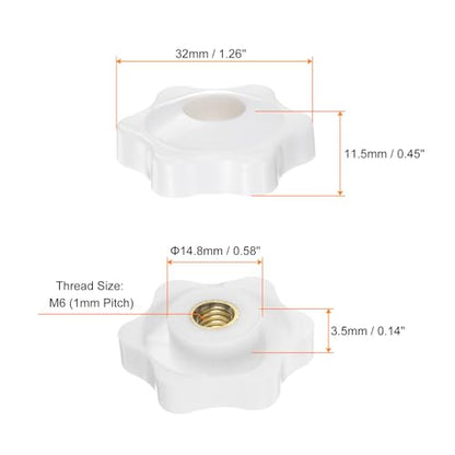 HARFINGTON 10pcs Star Knobs M6 Female Thread 32mm Head Plastic Through Hole Brass Screw-in Clamping Handles Threaded Hand Knobs, White - color: White, size: M6 x 32mm