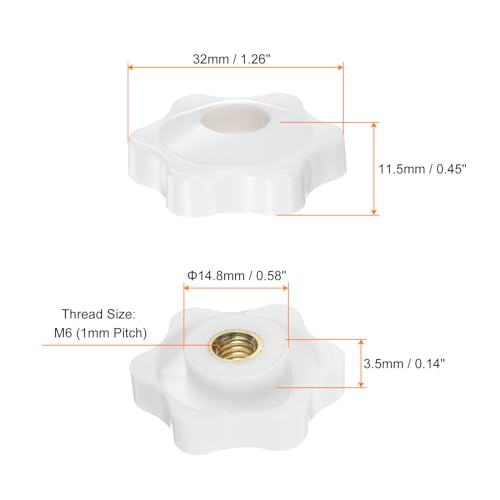 HARFINGTON 10pcs Star Knobs M6 Female Thread 32mm Head Plastic Through Hole Brass Screw-in Clamping Handles Threaded Hand Knobs, White - color: White, size: M6 x 32mm