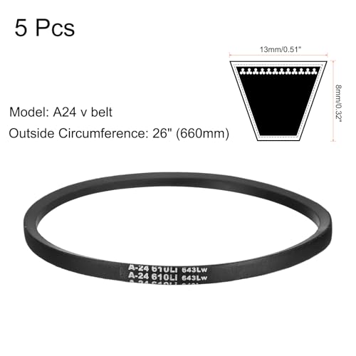 uxcell 5Pcs A24 Classic Wrapped Rubber V-Belt, 26" Lo x 0.51" W x 0.32" H - size: A24