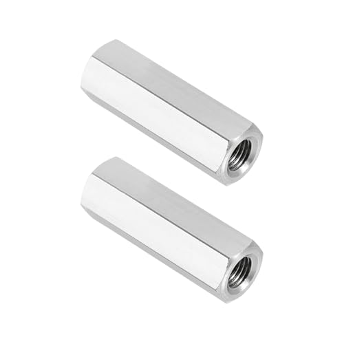 PATIKIL M8x1 Pitch 304 Stainless Steel Hex Coupling Nuts, 2 Pcs 40mm / 1.57" Length Fully Threaded Rod Coupling Nut Studding Connector Fasteners, Silver Tone - size: M8-1 x 40mm