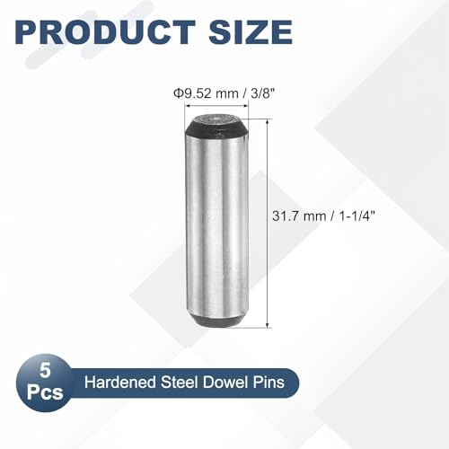 Generic 2 Pcs Carbon Steel Dowel Pins, 3/8" x 1-1/4" Round Metal Rods Linear Rail Rod Shaft Solid Bar Stock for Pegs Support Shelves DIY Craft Shaft Model Car Gear