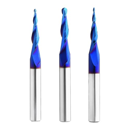 1/8" 1/16" 1/32" Shank Upcut Tapered Ball Nose CNC Bits Set 3 Packs - size: 1/32" 1/16" 1/8"Tip Diameter