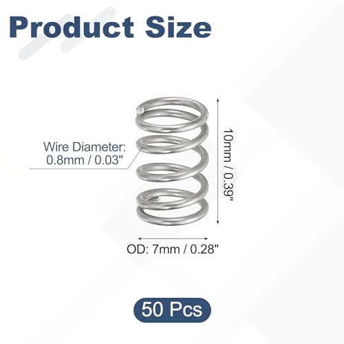 uxcell 50Pcs 304 Stainless Steel Compression Springs,0.8mmWD, 7mm ODx10mm L - size: 7mmx10mm