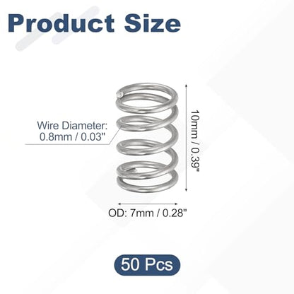 uxcell 50Pcs 304 Stainless Steel Compression Springs,0.8mmWD, 7mm ODx10mm L - size: 7mmx10mm