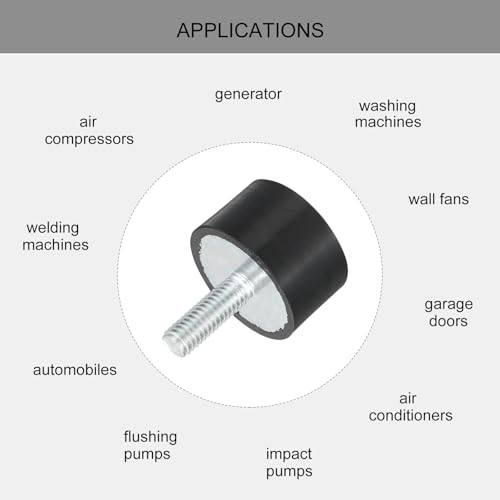 uxcell M6 Thread Rubber Mounts, Vibration Isolators, Cylindrical Shock Absorber with Studs 25 x 15mm 8pcs - size: M6x25x15mm