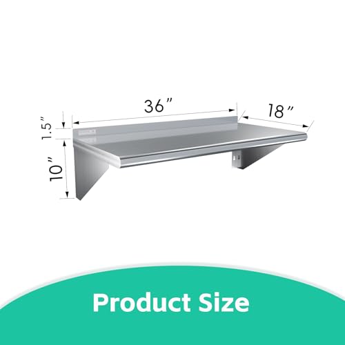 STABLEINK NSF Stainless Steel Wall Shelf 18x36 Inches, Commercial Kitchen - size: 18"x36"