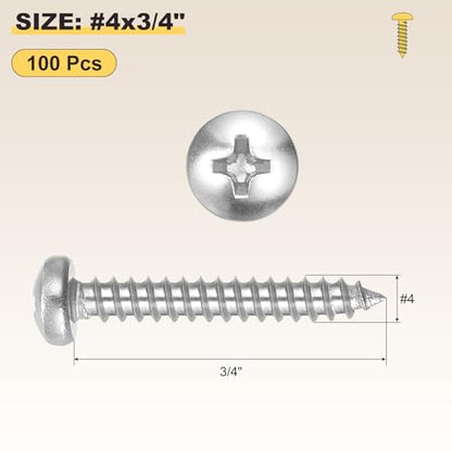METALLIXITY Phillips Pan Head Self Tapping Screw #4x3/4 100Pcs - color: Silver Tone, size: #4x3/4"