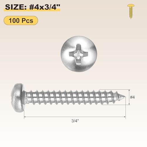 METALLIXITY Phillips Pan Head Self Tapping Screw #4x3/4 100Pcs - color: Silver Tone, size: #4x3/4"