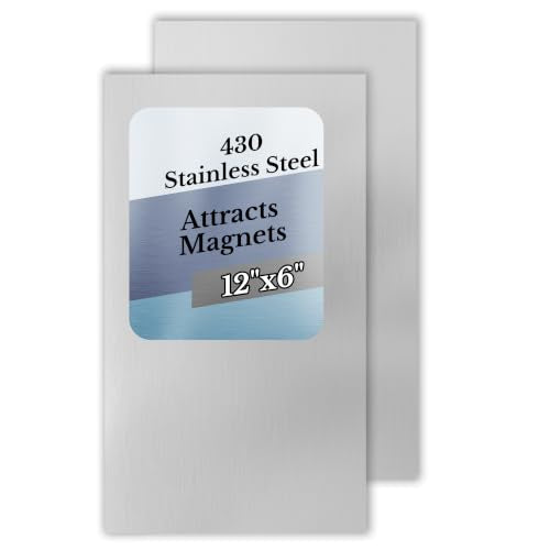 2 Pack 430 Magnetic Stainless Steel Sheets, 18 Gauge 12"x 6" Brushed Metal - size: 12″× 6″