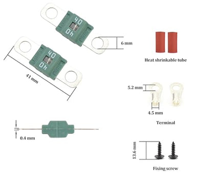 Midi ANS-H Bolt Down Fuse Hoder with 2X 40A Spare fuses, terminals, Shrinking Tubes, Screws and fixig Wrench All in one Package Ideal for Car Van, RV, Trailer and Marine Boat (Midi 40A) - size: Midi 40A