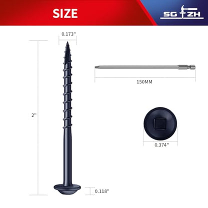 Pocket Hole Screws #8 x 2 Inch (250Pcs) 2lb. Carbon Steel, Blue, Washer Head, Coarse Thread, Square Drive,150MM Drive Bit Included - color: Blue, size: #8 x 2"