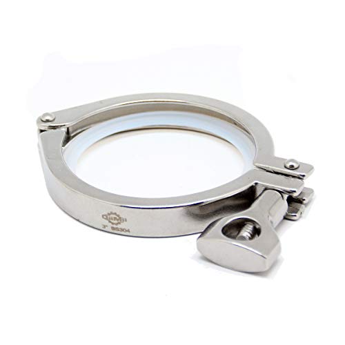 TC 3.5" Tri Clamp Stainless Steel 304 with Silicone Gasket - Heavy Duty Sanitary Single Pin Tri Clamp Clover - size: 3.5 inch