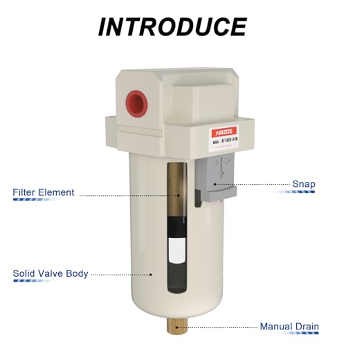 AIRZOE 1/2" NPT Compressed Air Filter, Semi-Auto Drain,0-150psi, AF4000-04 - size: 1/2" NPT