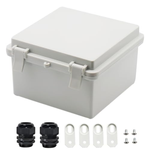 Zulkit Junction Box ABS Plastic Dustproof Waterproof IP65 Electrical Boxes Hinged Shell Outdoor Universal Project Enclosure with 2 Cable Glands 5.9 x 5.9 x 3.5 inch (150x150x90 mm) - size: 5.9" x 5.9" x 3.5"