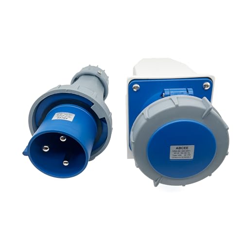 125A 3Pin Male+Surface-Mounted Receptacle Connector(Compatible with 100amp), IP67 Industrial Waterproof Connector Plug & Socket,Wall Mounted Plug(1Set),IEC60309 220V-250V 2P+E 6H - style: 3Pin Surface-mounted Set
