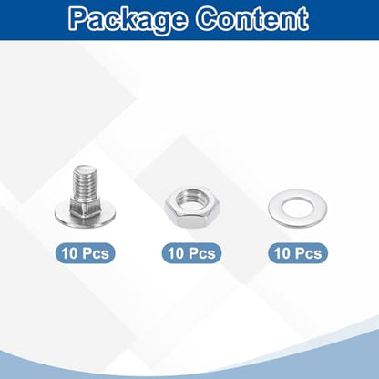 uxcell 10 Set Carriage Bolts and Nuts Kit, M8-1.25x16 Stainless Steel 304 Round Head Square Neck Carriage Bolts Screw and Hex Nuts and Flat Washers - Silver - size: M8-1.25x16mm