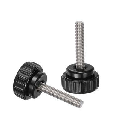 uxcell 4pcs Knurled Clamping Knobs M6 x 30mm Metric 304 Stainless Steel Male Thread Thumb Screw on Type 25mm Plastic Round Head Threaded Hand Bolt Stud Knobs Black - size: M6 x 30mm x 25mm