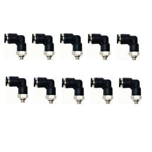 Pneumatic Male Elbow 1/8 Inch OD Tube x 10-32 UNF Push to Connect Fittings PL1/8-U10(Pack of 10) - color: Black, size: 1/8" OD x UNF 10-32