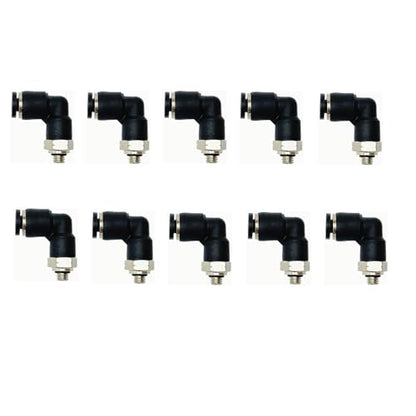 Pneumatic Male Elbow 1/8 Inch OD Tube x 10-32 UNF Push to Connect Fittings PL1/8-U10(Pack of 10) - color: Black, size: 1/8" OD x UNF 10-32