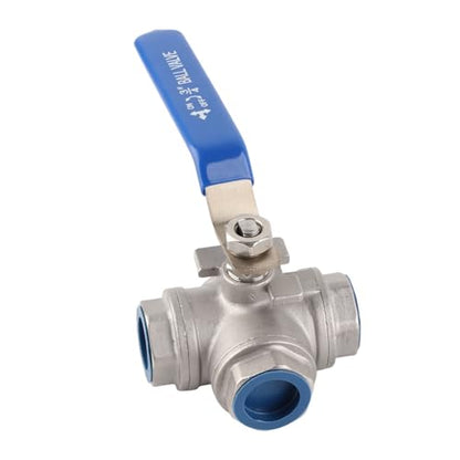 WALFRONT 3-Way Pipe Ball Valve 3/4"NPT Female Thread Valve 304 Stainless Steel Full Port with Handle for Water Oil Gas