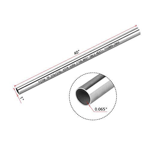 316/316L Stainless Steel Seamless Tubing 1" OD × 0.065" Wall × 40" Length Tube Annealed ASTM A269 (3pcs) - size: 1" OD × 0.065" Wall × 40" L