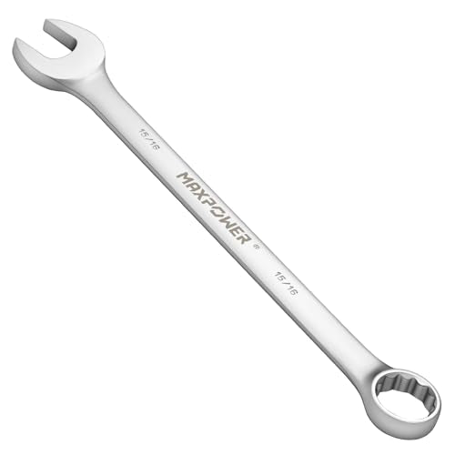 MAXPOWER 15/16" Combination Wrench, Industrial Grade – 12-Point Box End, Chrome Vanadium Steel, Off-Corner Design, 15° Offset - SAE - size: 15/16 Inch