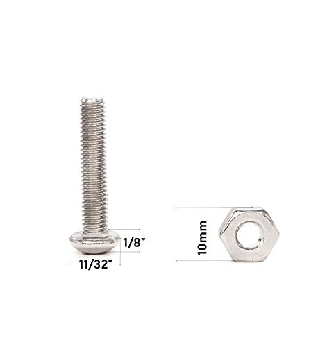110pcs 10-32 Pan Phillips Screws Hex Nuts Flat Washers Assortment Kit, 1/4" 5/16" "3/8" "5/8" 1", 304 Stainless Steel