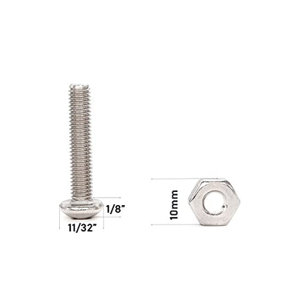 110pcs 10-32 Pan Phillips Screws Hex Nuts Flat Washers Assortment Kit, 1/4" 5/16" "3/8" "5/8" 1", 304 Stainless Steel