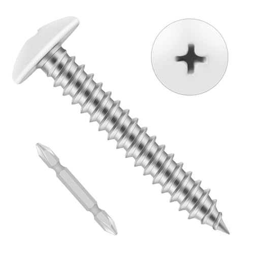 100 PCS #10 x 1 Wood Screws, Alloy Steel Truss Head Self Tapping Screws, White Head, Full Thread, Screwdriver Bit Included - color: White, size: #10 x 1"