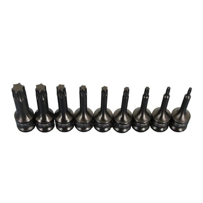 TEMO 9p T20-T70 3" Torx Star 6 Point Black Impact Bit Socket, 1/2" Drive - size: 9 pc set