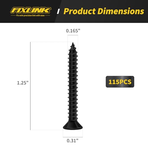 Wood Screws 1-1/4 Inch, 115PCS, FIXLINK #8 x 1-1/4“ Flat Head Black Screws - size: #8 x 1-1/4"